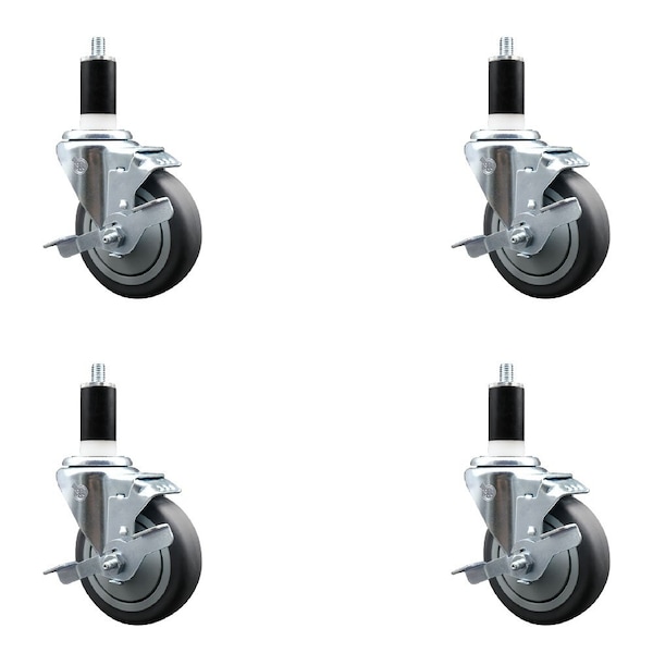 Service Caster 4'' Thermoplastic Rubber Swivel 1-3/8'' Expanding Stem Caster Set with Brake, 4PK SCC-EX20S414-TPRB-TLB-138-4 - main